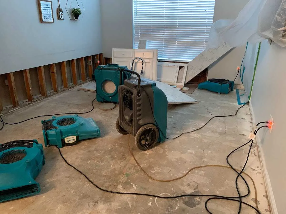 Dehumidifier in flood-cut room for Water Damage Restoration in Corpus Christi
